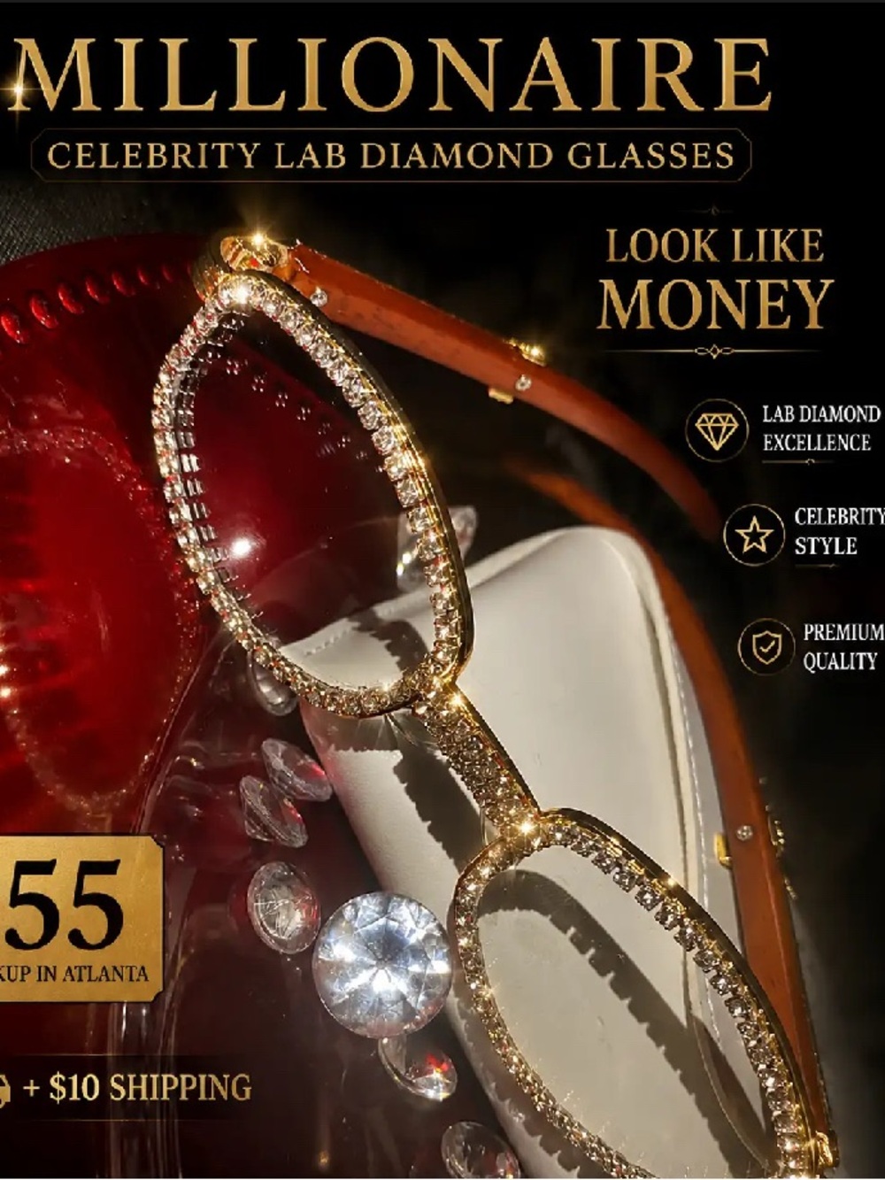 Celebrity Lab Diamond Glasses - Gold
